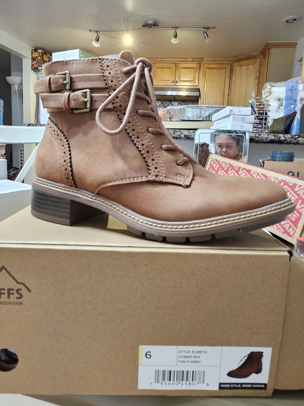 Cliffs by WHITE MOUNTAIN Tan Lace-Up Ankle Boots with Double Buckles